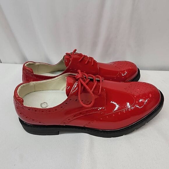 Threston Mens 12 Red Fashion Golf Shoes Outdoor Leather Formal Spiked Golfing main image 7